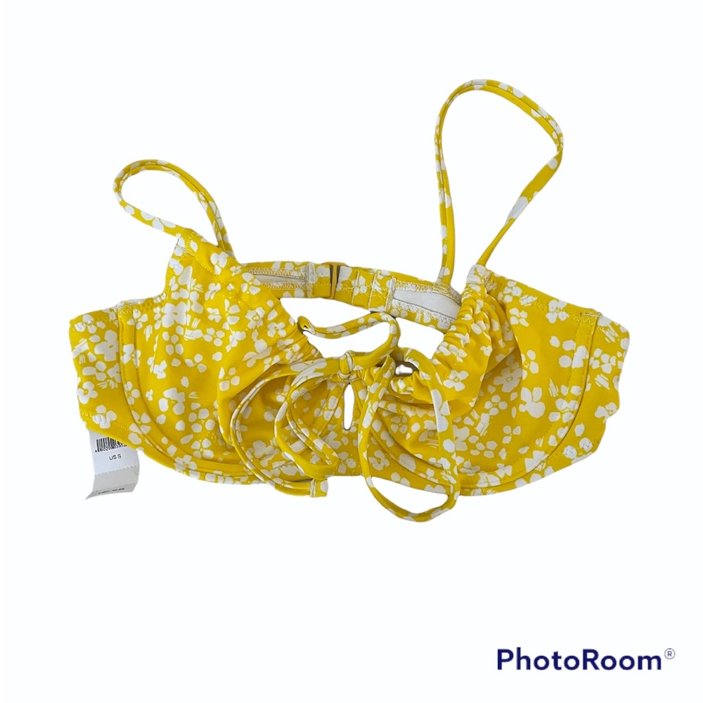 Aerie yellow floral bikini top